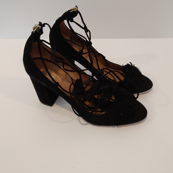 Aquazzura Black Suede Tassel Accents Pumps - Picture 4 of 12